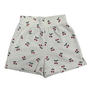 🍒 Cherry Print Cream High Waist Sweat Shorts Elastic Waist Soft Cozy - Size M ✨